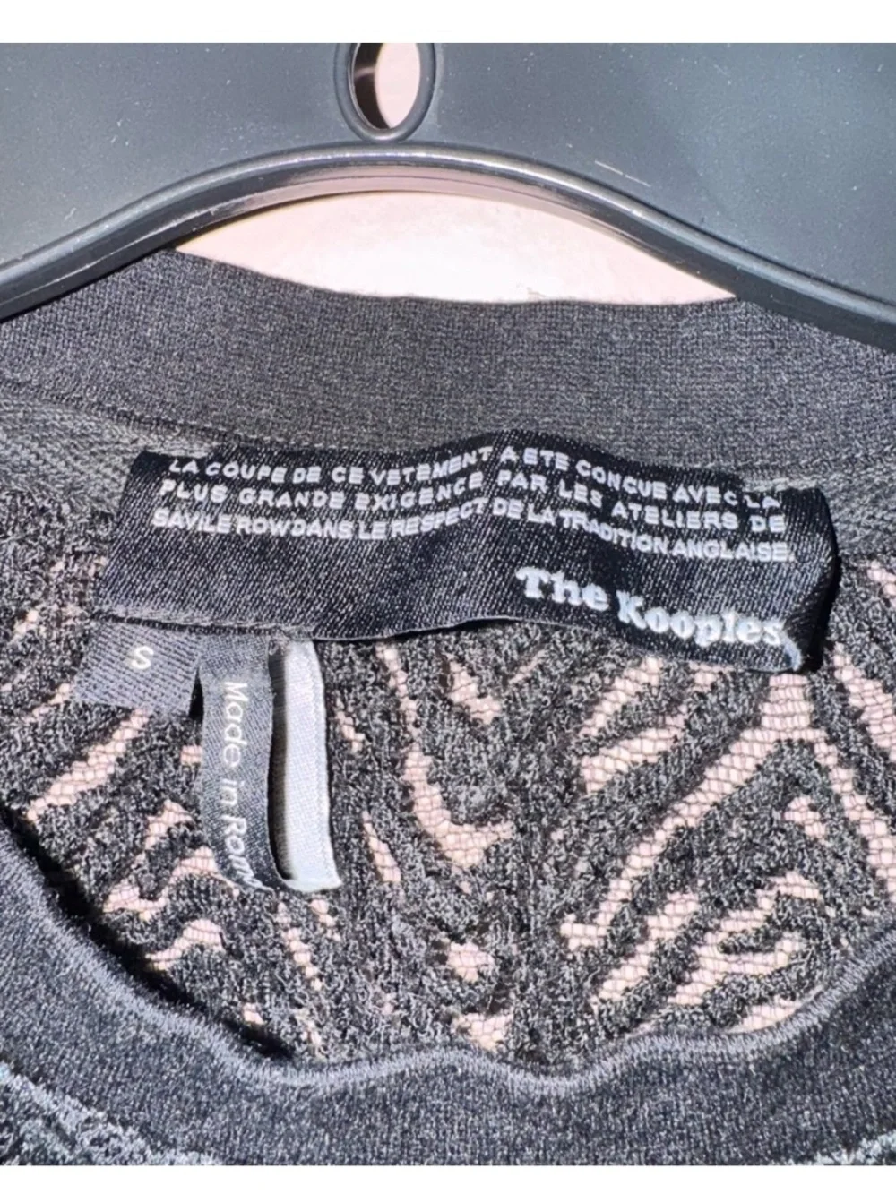 The Kooples Black Sheer Mesh Tiger Stripe Lace Crewneck Top Size S